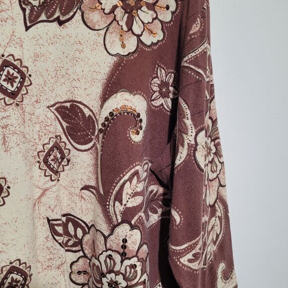 Alfred Dunner Floral Patterned Brown and Cream Top Large - Picture 2 of 6